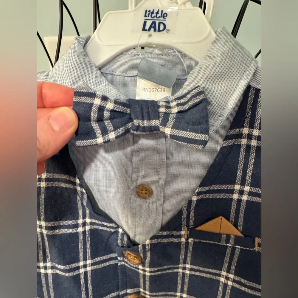 Little Lad Navy Bow tie Button up shirt khaki pants set 24 months 24m baby boy